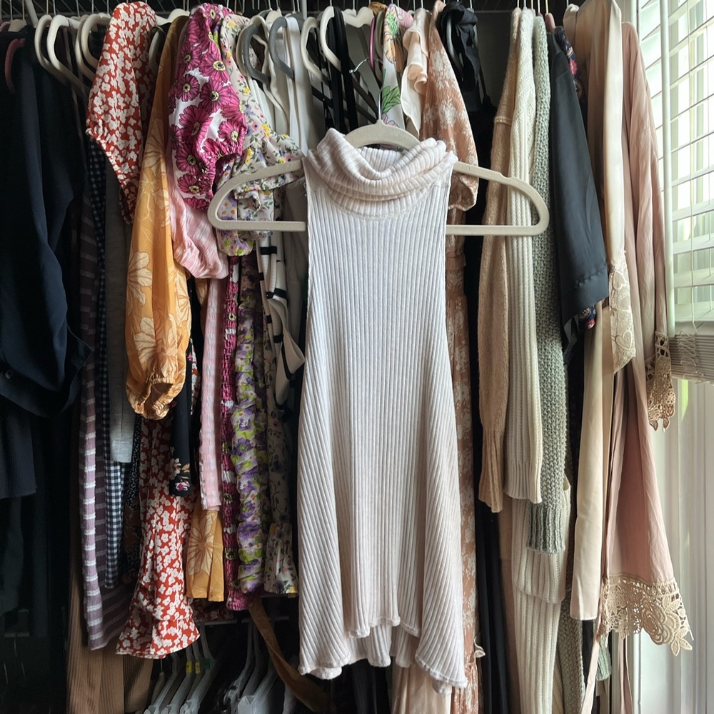 Free People Beige Sleeveless Turtleneck Top